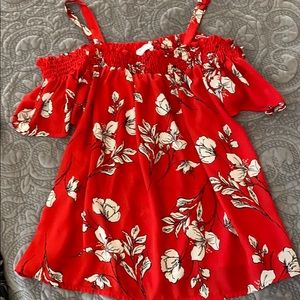 Off the shoulder red blouse